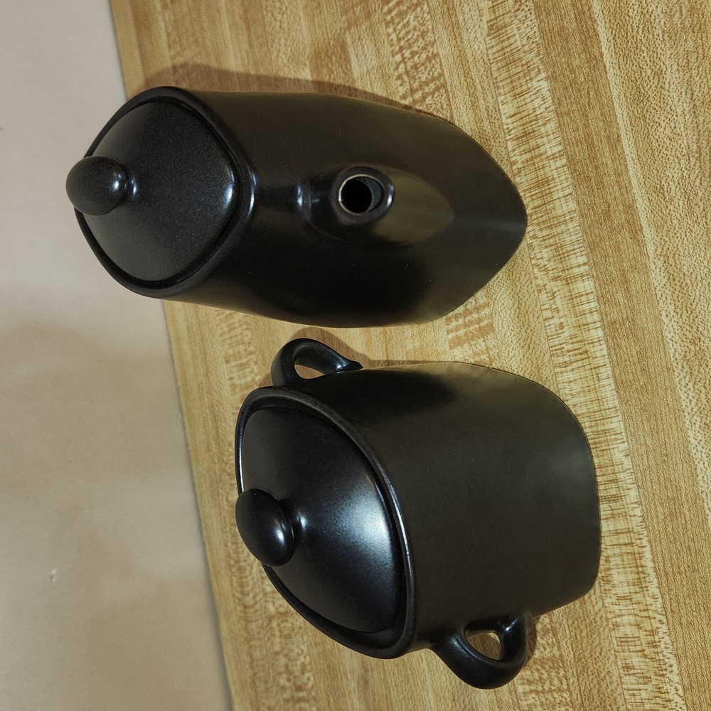 Japanese Vintage Black Ceramic Teapot and Sugar Bowl Set - Picture 4 of 10